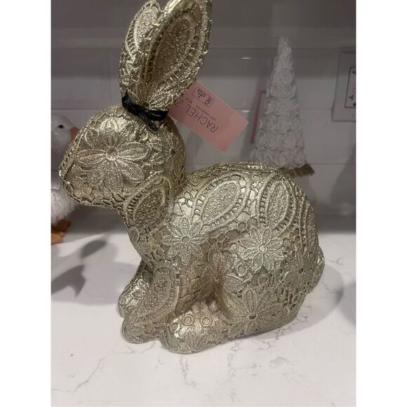 Tik Tok Viral Rachel Zoe Gold Floral Lace Easter Bunny Rabbit - Picture 5 of 9